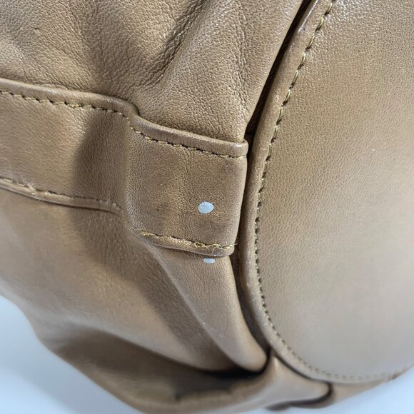 Brio! Taupe Leather Bucket Shoulder Bag Drawstring Adjustable Strap VTG 80s 90s - Picture 7 of 15